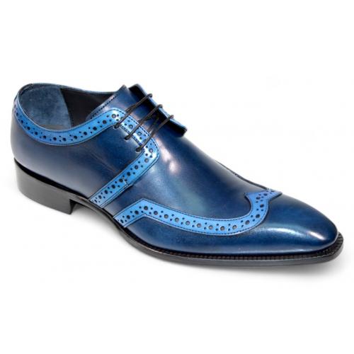 Duca Di Matiste "Saranno" Navy/Light Blue Genuine Italian Calf Leather Lace-Up Dress Shoes.